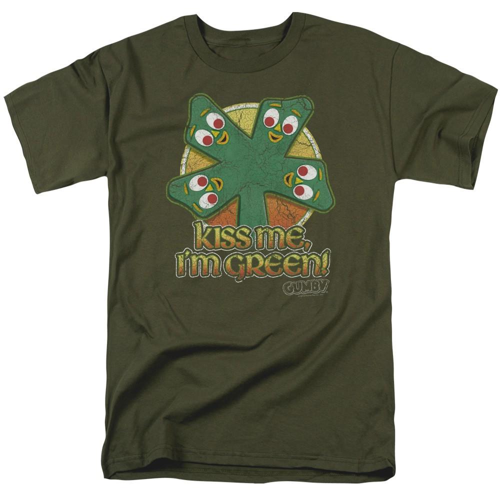 Gumby - Kiss Me - Adult Unisex Short Sleeve T-Shirt - Green S