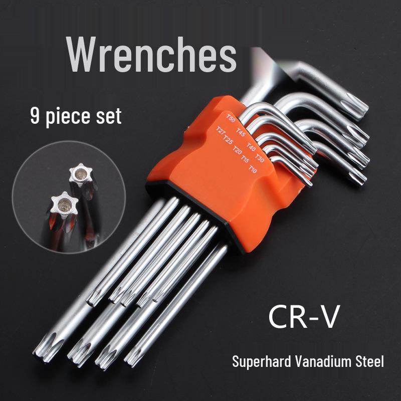 9-Piece Star Torx Wrench Set (T10-T50) with Plum Blossom Design