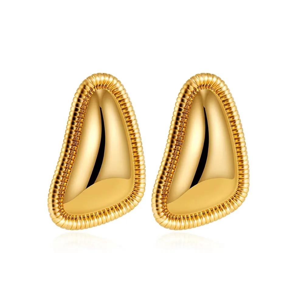 Vintage Stainless Steel Trapezoid Square Wing Geometric Stud Earrings for Women Gold Plated Striped Pleated Texture Jewelry
