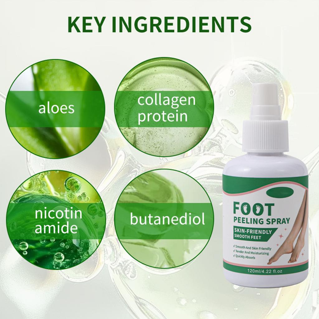 Sofortiges Fußpeeling-Spray, Fußpeeling-Spray, Entfernt sofort abgestorbene Haut, Spendet Feuchtigkeit und nährt, Peelt trockene, raue Haut (120ml)