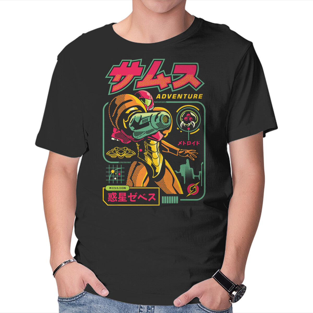 Unisex Crew Neck T-Shirt Mission Zebes Graphic Short Sleeve Casual Tee S