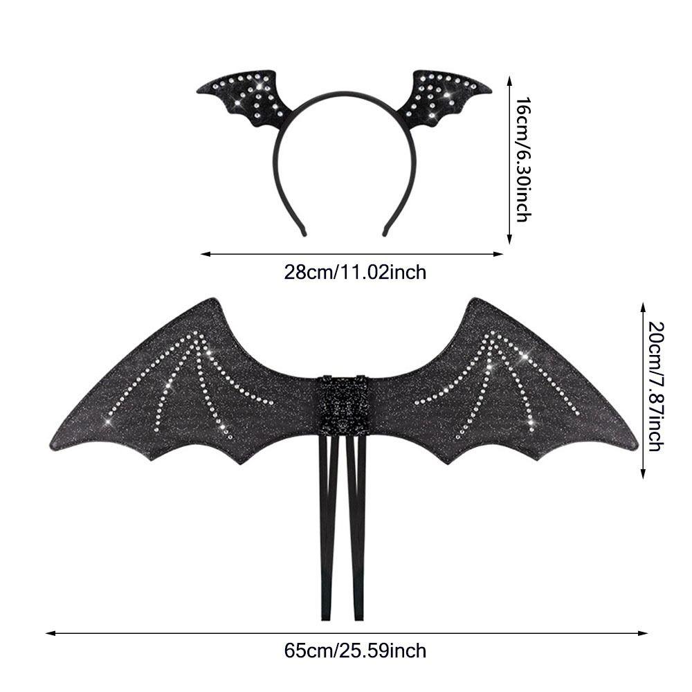 Halloween Bat Wings Headband Set Halloween Cosplay Costume Accessories Party Props Glitter Gauze Bat Wings Black