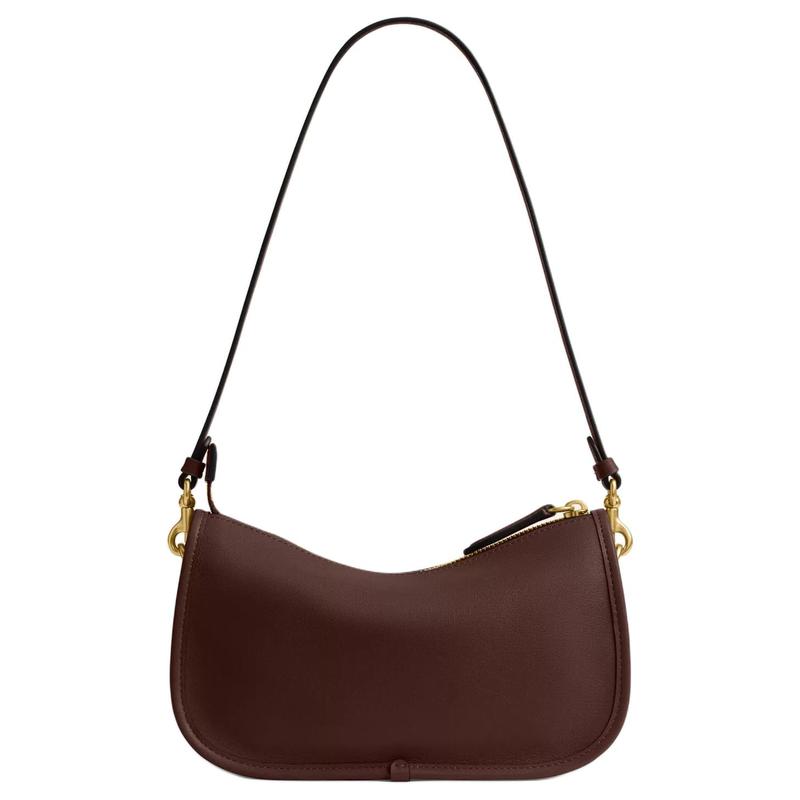 Coach Waverly 24 Brand Logo Grained Leather Shoulder Bag Medium Women's Maple Brown