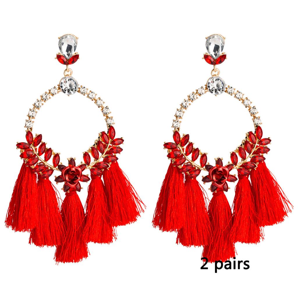 Women's Earring Exaggerated Flowers with Diamonds Tassel Acrylic Earrings Bohemian Temperament Female Earrings