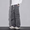 American retro trendy brand pure cotton tooling casual pants men's trend loose wide legs drape elastic waist long pants men