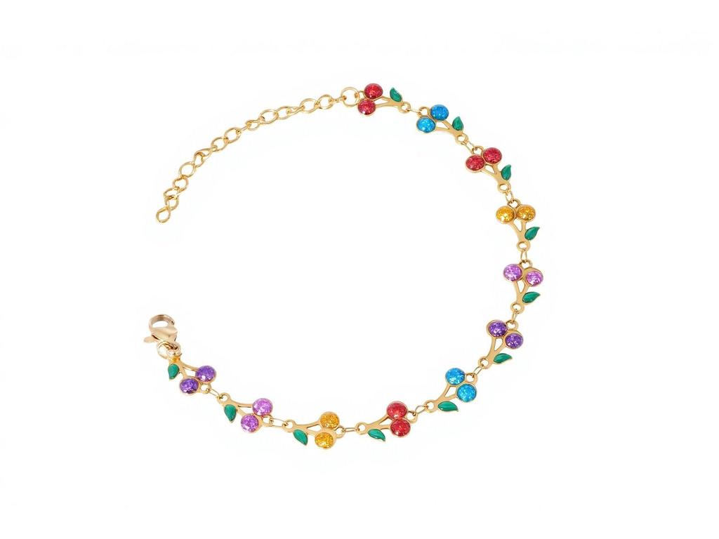 18k Gold Cherry Crystal Bracelet - Exquisite Light Luxury Stainless Steel Women's Jewelry