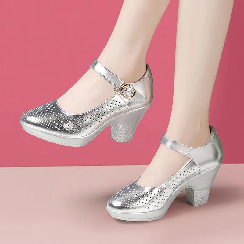 5,5cm 7,5cm Kleine Größe 33 Atmungsaktive Cutout Blockabsatzschuhe Mary Janes 2026 Weiches Leder Plateau-Pumps für Mama Tanzmodell