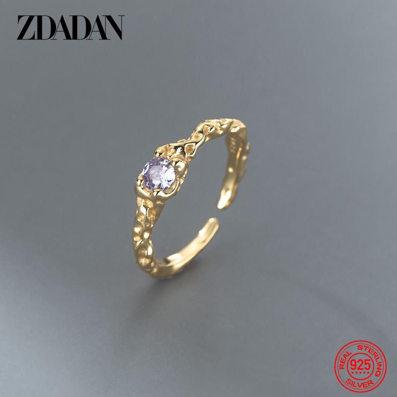 

925 Sterling Silver Concave Convex Zircon Ring for Women Girls Personality Jewelry resizable золотой
