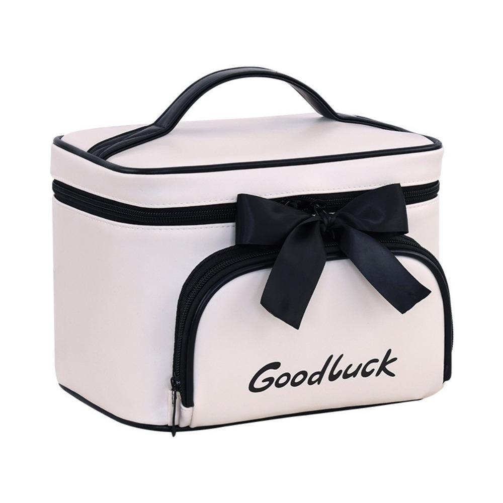 

Large Capacity Bowknot Makeup Bag Waterproof Washing Bag Elegant PU Cosmetics Storage Bag Girls белый