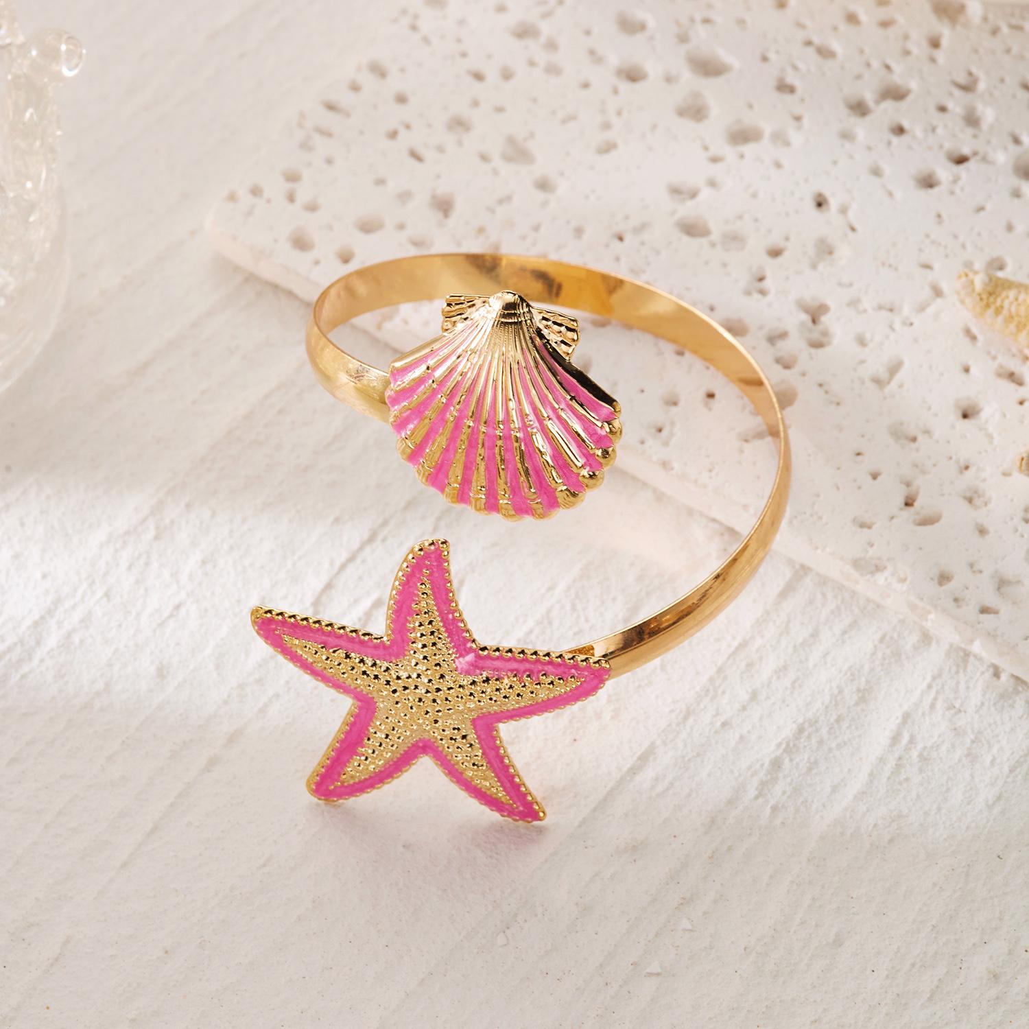 

Bohemian Enamel Starfish Shell Cuff Bracelet for Women Colorful Shell Open Bangle Fashion Summer Beach Party Jewelry Gift