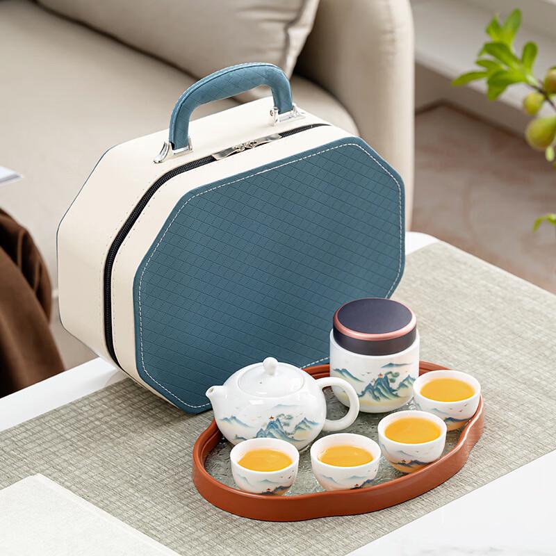 Portable Chinese Ceramic Tea Set - Ink Landscape