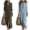 Plus Size  Sexy Women Dress Summer  Solid Casual Short Sleeve Maxi Dress for Women Long DressLady Dresses Lapel-front Slit Maxi Dress