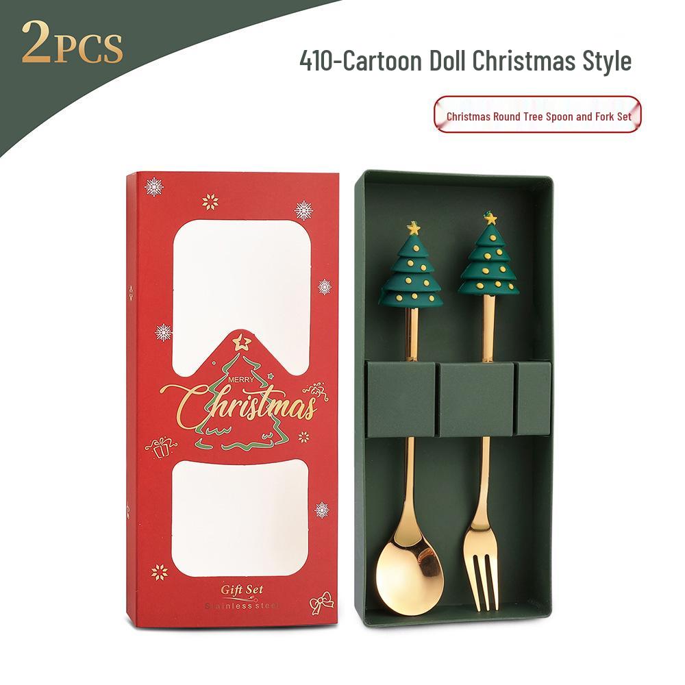 Creatieve Kerstman Koffielepel & Dessertvork Set - Roestvrijstalen Bestek voor Kerst