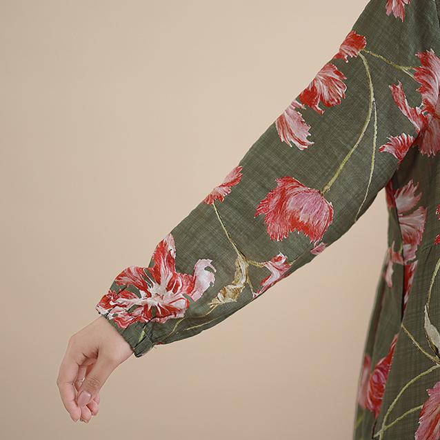 DIMANAF New 2026 Women Vintage Plus Size Spring Summer Long Dress Loose Oversize Long Sleeve Maxi Floral Print