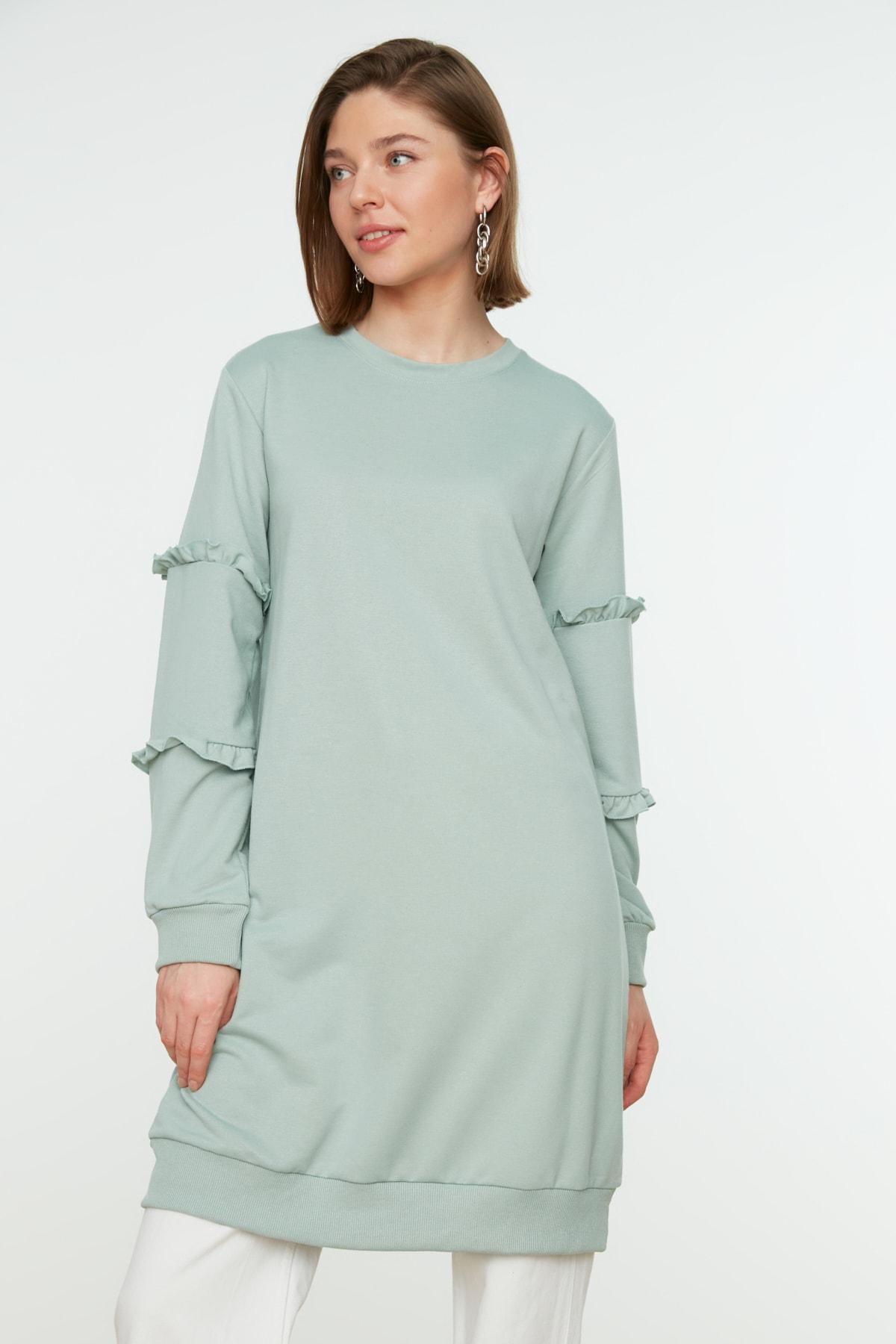 

Мятная детальная туника с оборками и круглым вырезом TCTSS21TN0088..