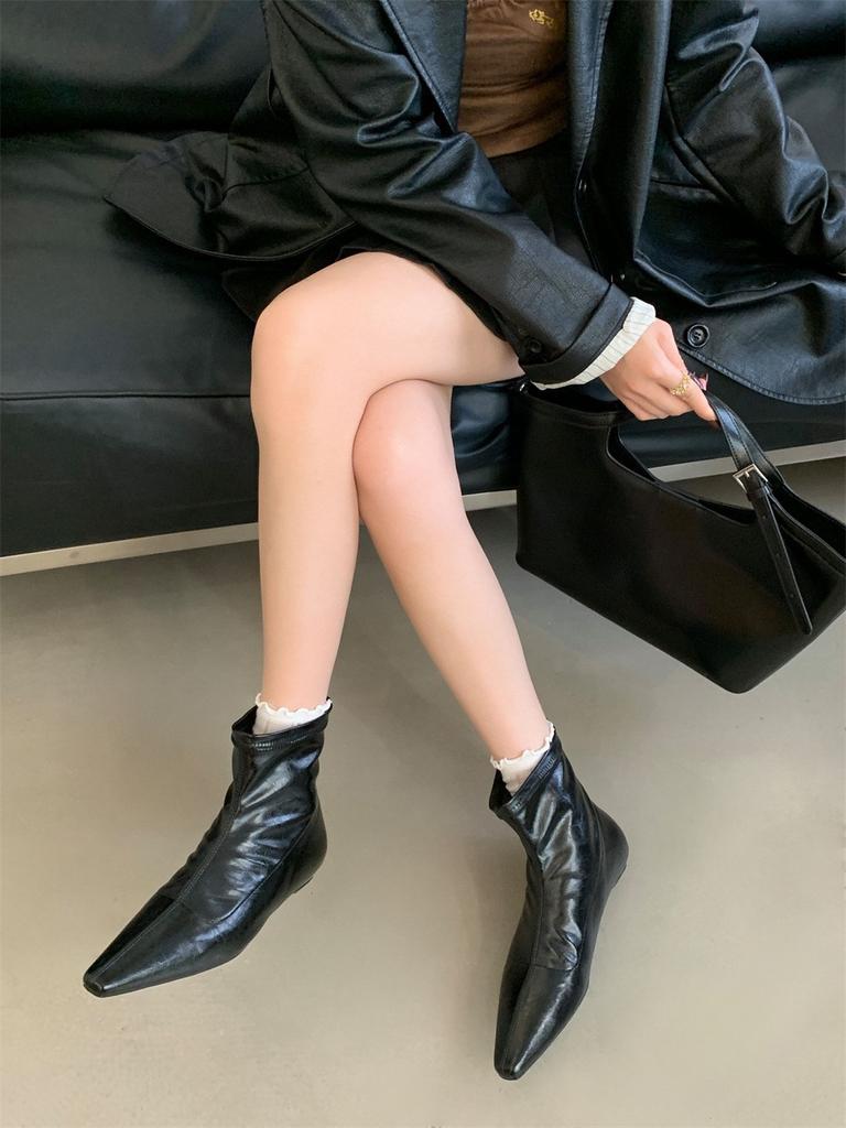 2025 autumn new pointed flat platform short boots women's versatile fashion thin boots low heels socks boots single boots