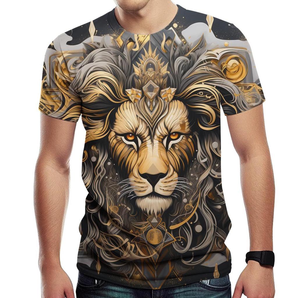 Letní tričko s kulatým výstřihem a 3D potiskem lva, módní ležérní pánské tričko s krátkým rukávem
