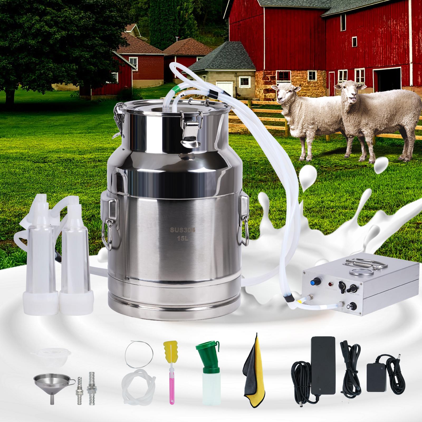 

15L Electric Goat Milking Machine 220V Cattle Pulsating Milking Machine Stainless Steel Milker Bucket Vacuum Pump