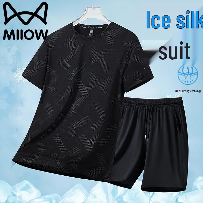 MiiOW Men s Summer Ice-Feel Breathable T-Shirt  Sports Shorts Set L