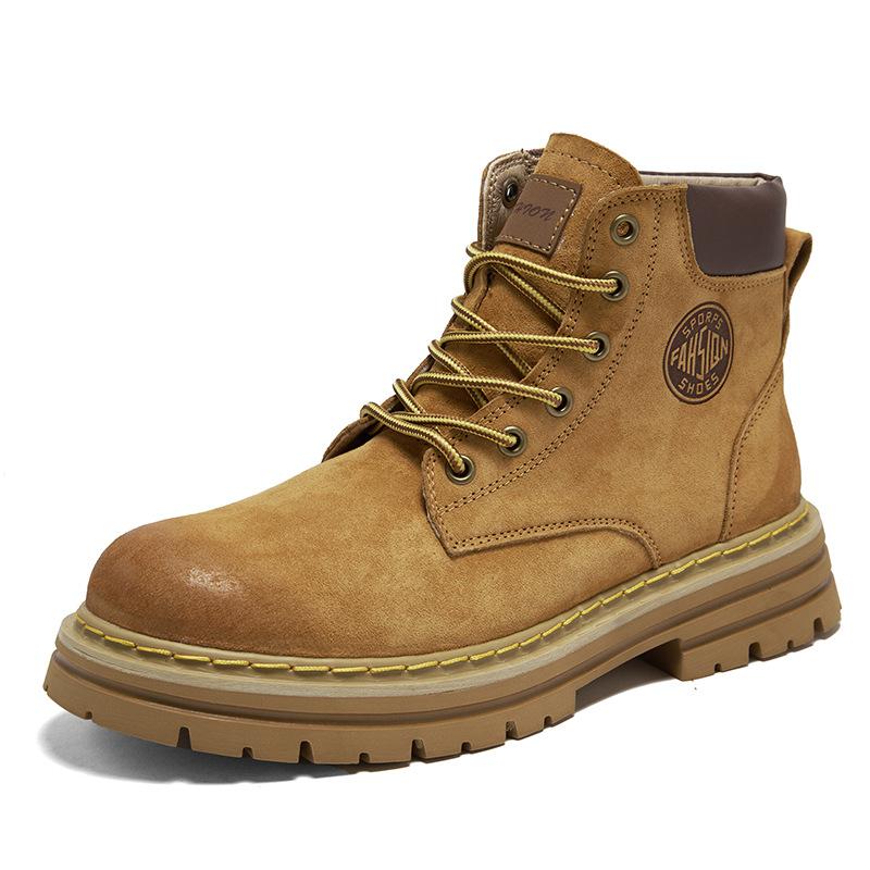 Martin Boots Men's Genuine Leather Big Yellow Boots In Autumn and Winter British Style High Top Middle Top Work Clothes Plus Velvet Cotton Shoes