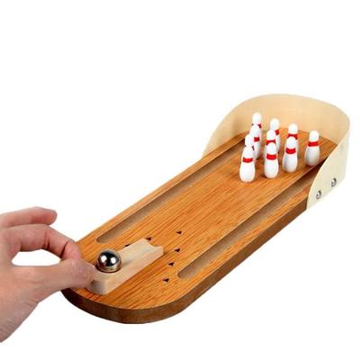 Mini Bowling de Table - Lot avec 10 quilles - Jeu d'adresse pour Adultes et Enfants - Marron - Intérieur