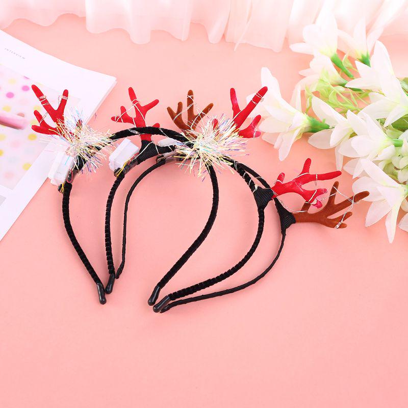 Christmas Headband Flashing LED Light Up Antler Tinsel Hair Hoop Halloween Holiday Headwear