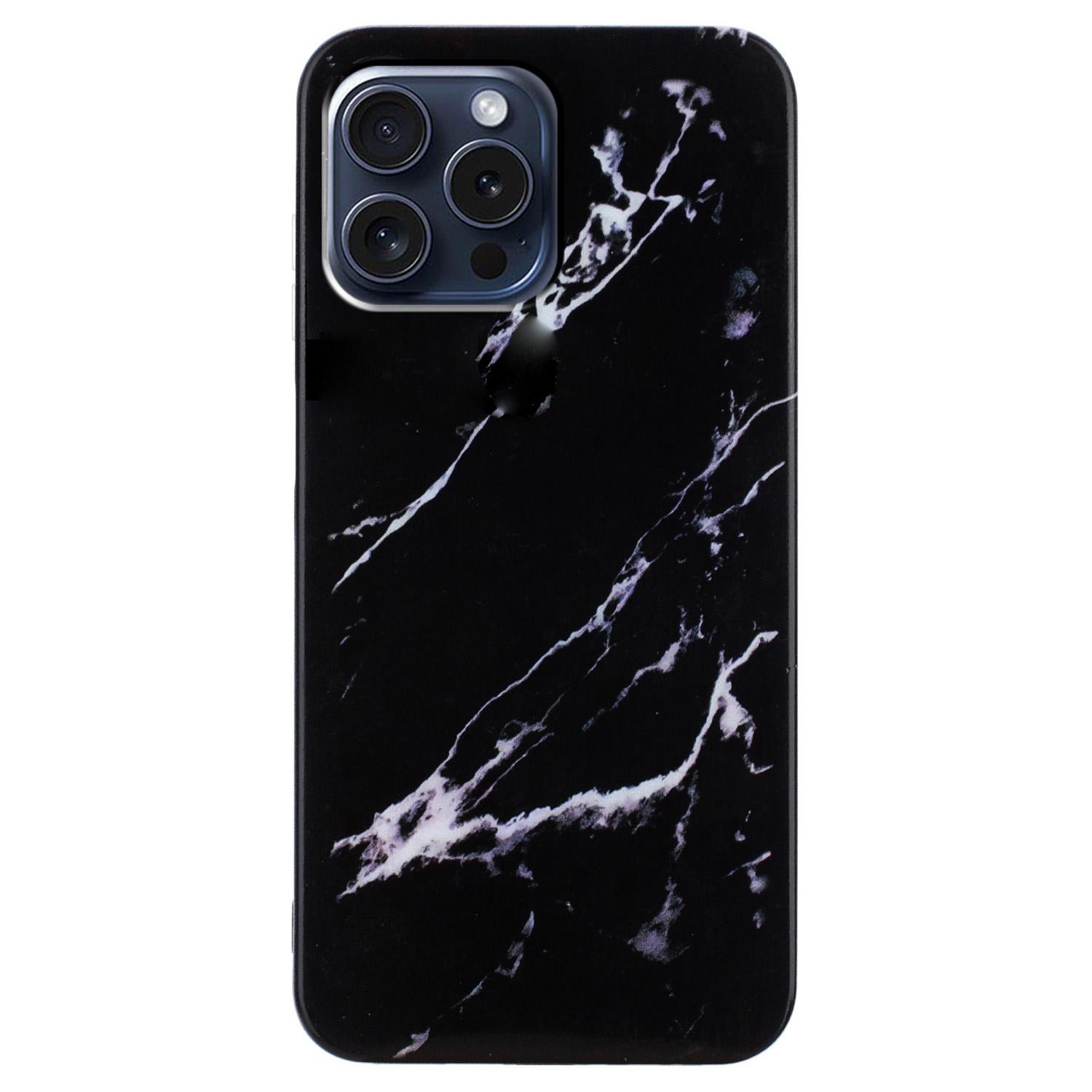 

For iPhone 16 Pro Max TPU Case Marble Pattern Printing Mobile Phone Back Cover Black