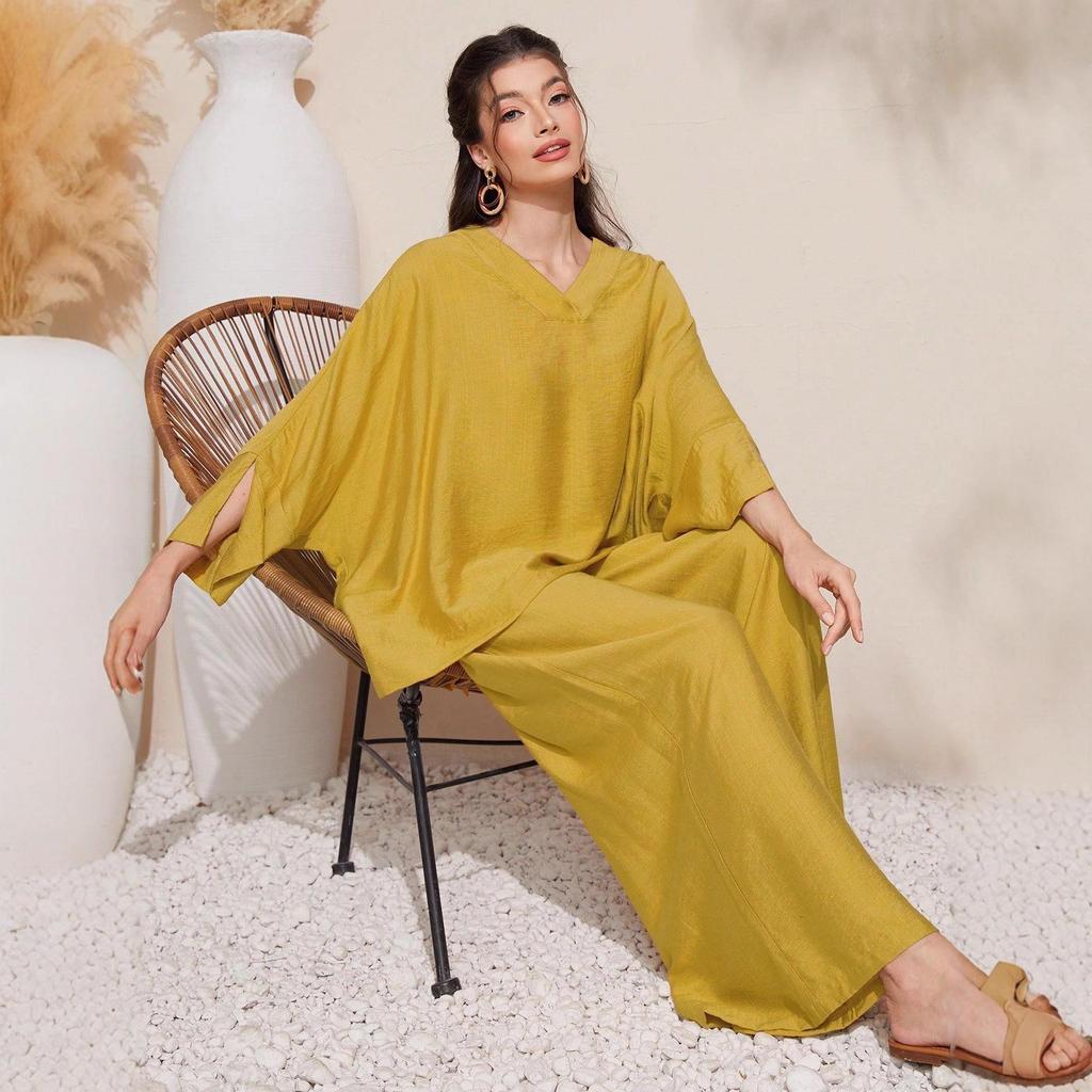 Summer 2025 Women's Solid Batwing Sleeve Two-Piece Set