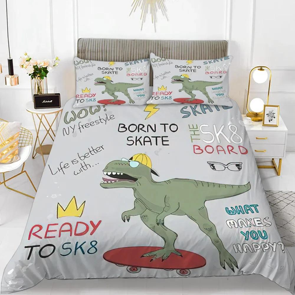 3D Small Dinosaur Cartoon Cute Simple Bedding Set Couple King Single Size for Kids Children Polyester Quilt Cover Pillow Case