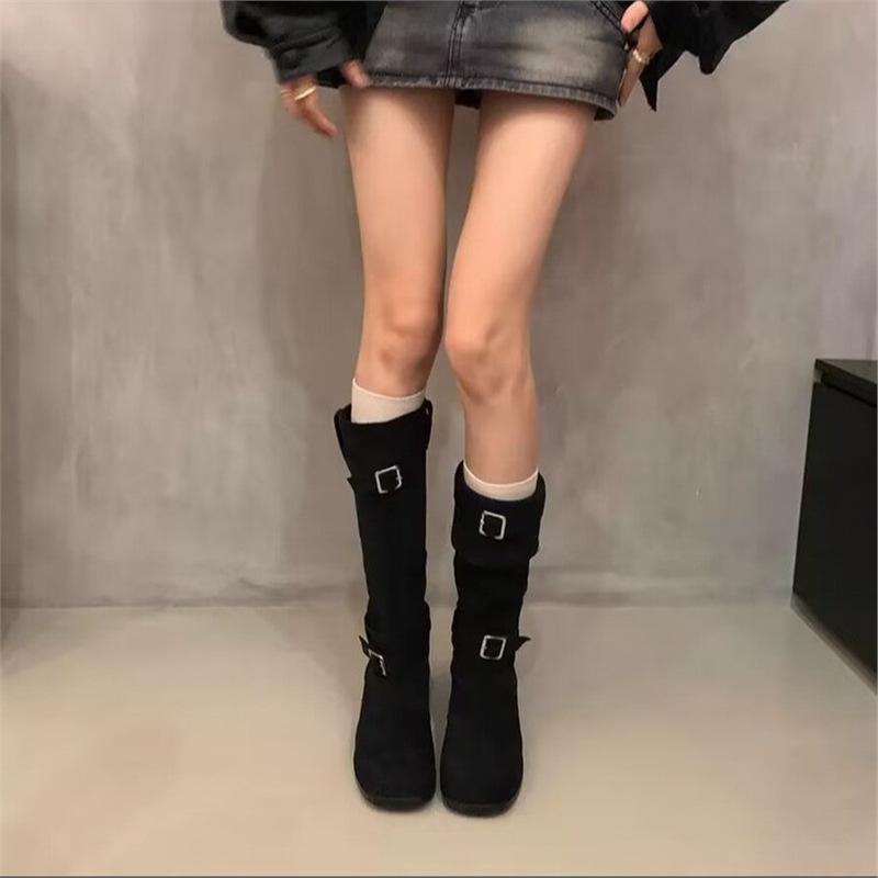 

Boots Women s autumn and winter 2024 new thick heel round head retro western cowboy boots two wear knee fashion boots 40 чорний