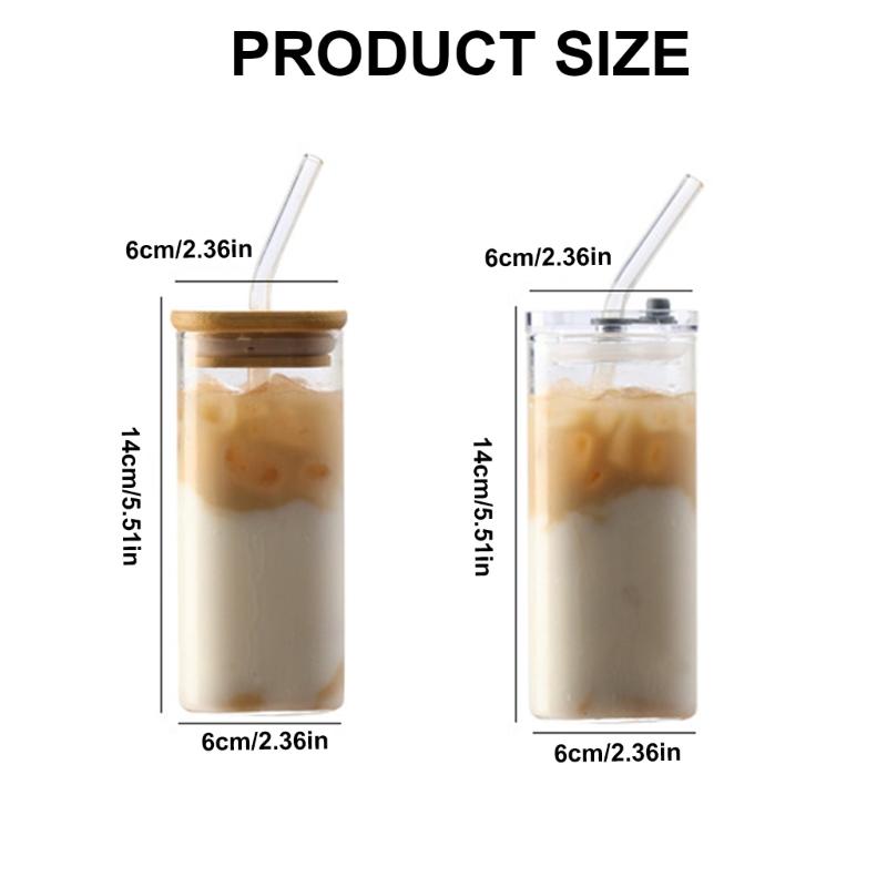 Heat Resistant Glass Cup with Straw 350ML Cold Drinks Cup Juice Cup Milk Cup with Lid Glass Texture Suitable for Drinks