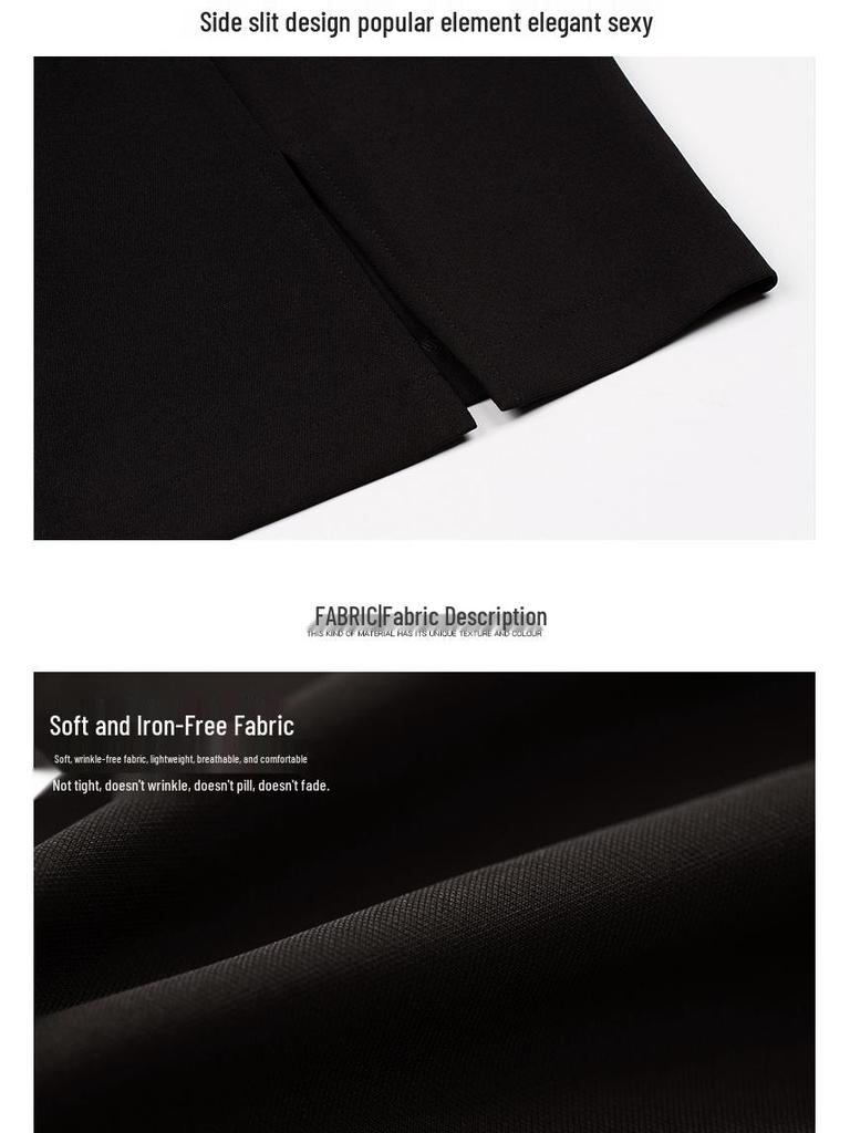 Schwarzer hochtaillierter Stretch-Bleistiftrock mit vorderem Schlitz - Professioneller knielanger Anzug für Hotel-Berufskleidung