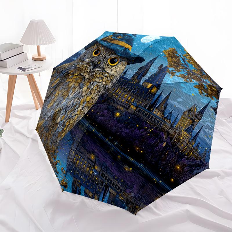 1 PC Automatic Folding Umbrella - Owl Pattern, Portable & Foldable Design with 8 Ribs, Christmas Birthday Gifts