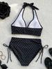 Costume da Bagno a Pois con Scollo all'Americana e Coulisse Sexy Set Bikini Due Pezzi