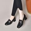 Square head shallow mouth single shoes women's 2025 spring and autumn new British style metal buckle small leather shoes two high women's loafers