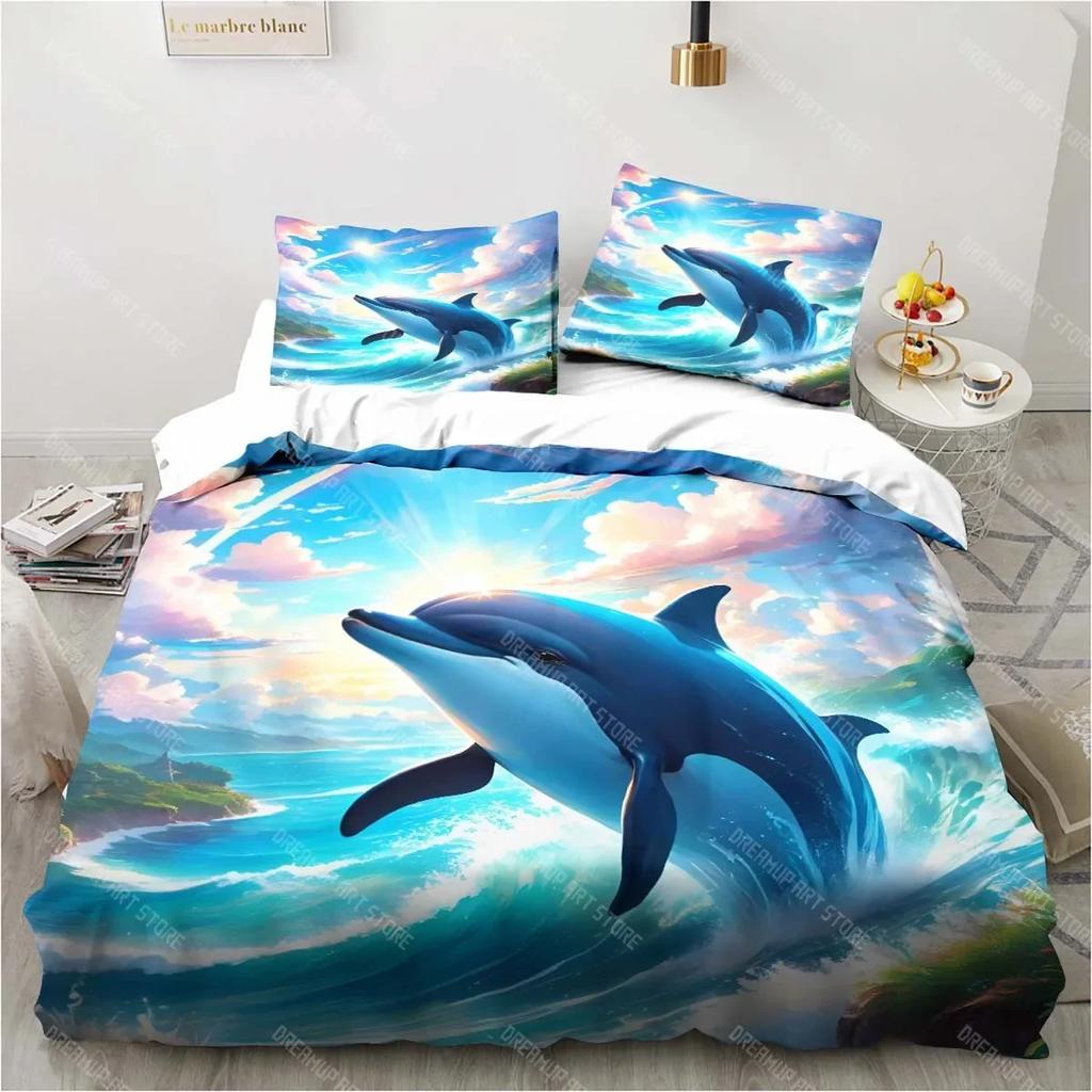 Ocean World Underwater World Dolphin Printed Bedding Set Bedroom Home Decor Bedspread Pillowcase Quilt Cover Bedding Set Luxury
