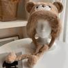 Women Hat Solid Color Thickened Plush Bear Warm Hat