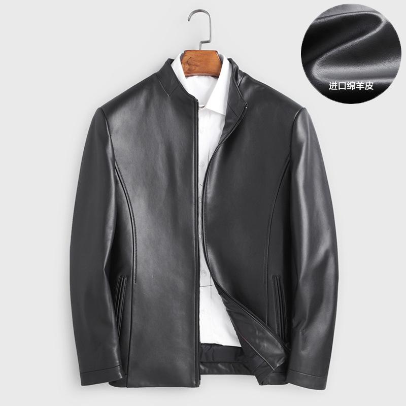 High-end business men's stand-up collar genuine leather jacket men's spring and autumn new casual motorcycle leather jacket crisp and stylish