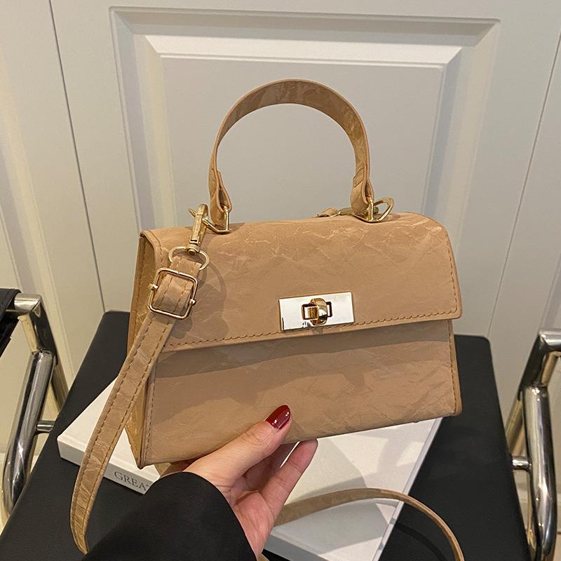 Spring New Style  Simple Commuting Lock  Retro Trend Korean Version Solid Color Hand-held Single Shoulder Crossbody Small Square Bag