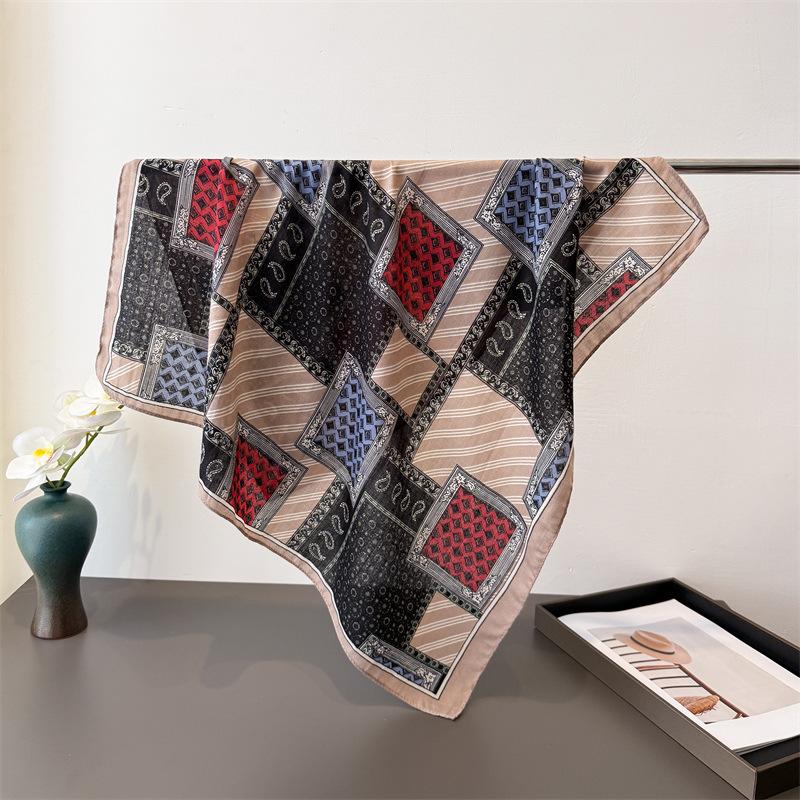 68X68Cm Square Scarf Women Muslim Hijab  Print Silk Neckerchief Shawl Wraps Headband Handle Hair Accessories Bandana Pashmina