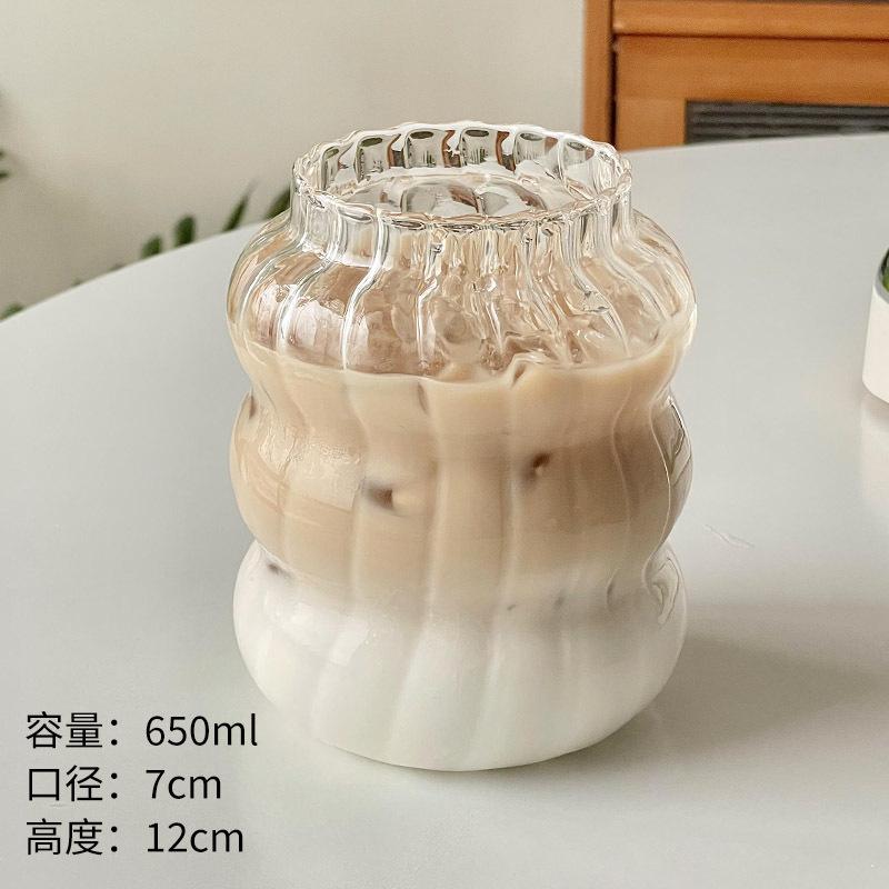 1Pcs Ins Coffee Glass Cup Heat-resistant Tumbler Drinkware Transparent Tea Juice Milk Coffee Mug Home Water Glasses Stripe Mug