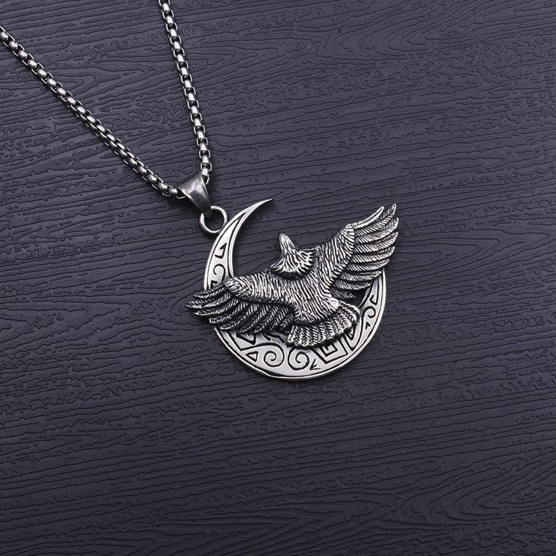 Hiphop Hip Hop Trend Osobowość Księżyc Latający Orzeł Tytan Stalowy Naszyjnik Wisiorek Ze Stali Nierdzewnej Dla Mężczyzn I Kobiet