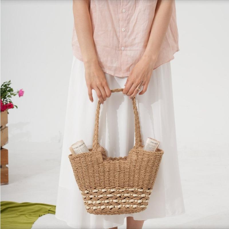 

New summer shoulder straw bag bag large capacity tote bag women s versatile handwoven bag beach vegetable basket bag welt zipper хакі