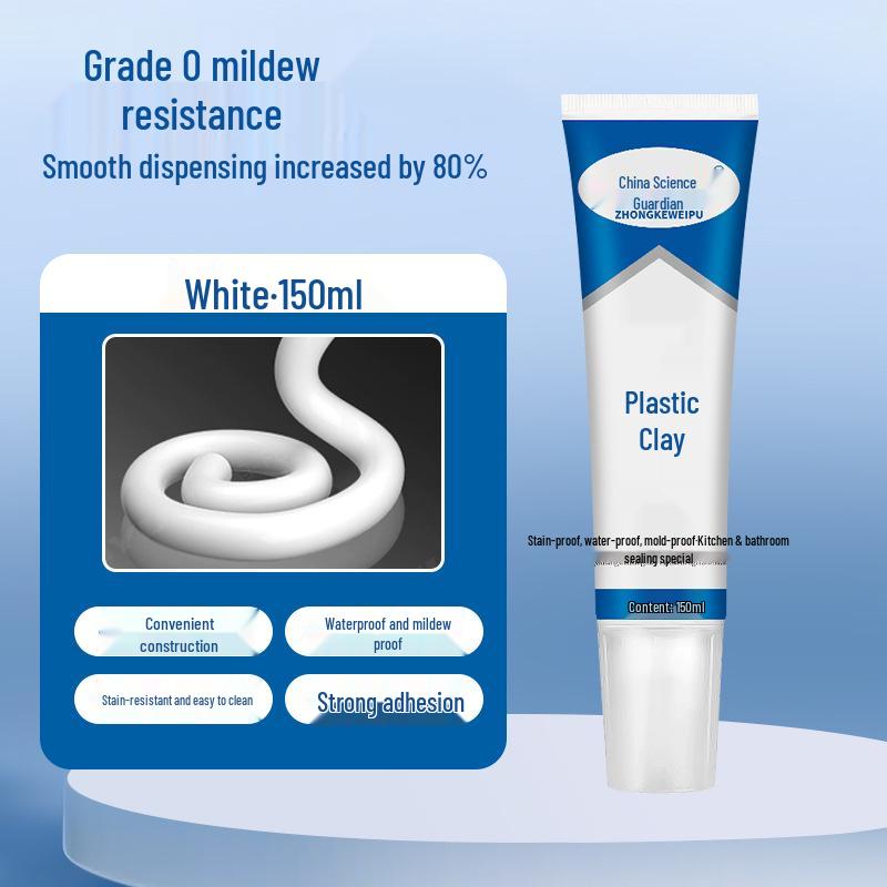 White Anti-Mold Waterproof Sealant for Kitchen, Bathroom, Toilet, Sink - Plastic Steel Clay