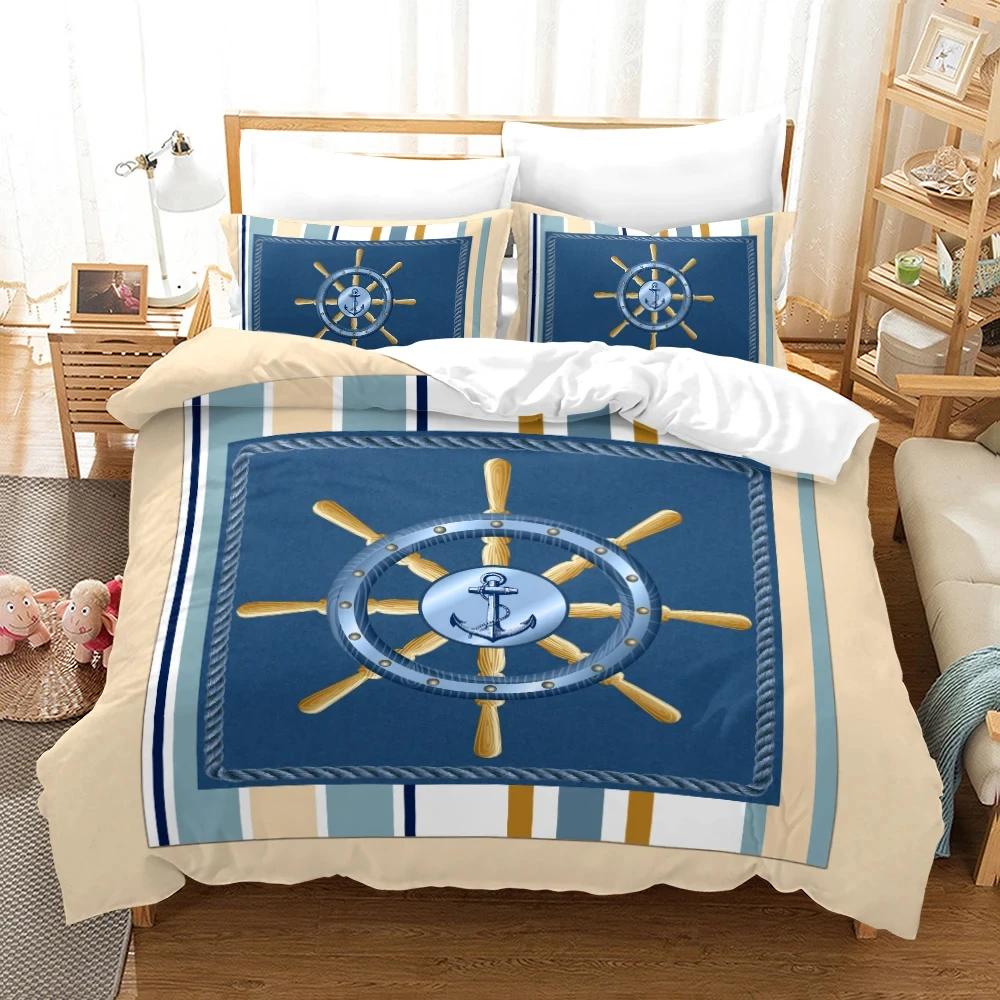 Marine Anchor Pattern Duvet Cover Set Fashion Bedding Set Ultra Soft Quilt Cover and Pillowcases for Boys Teens Boys Bedroom Man