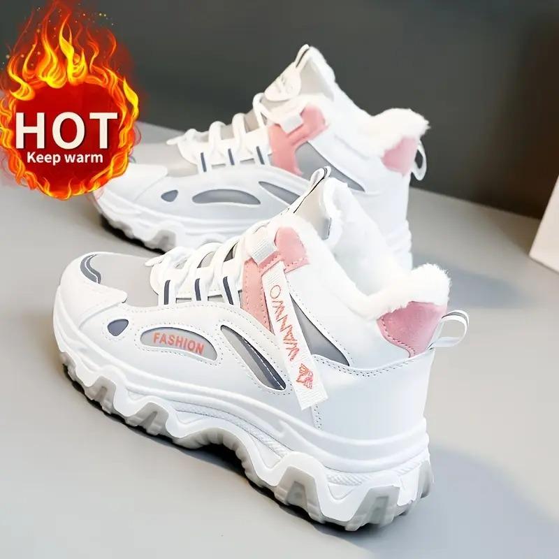 Large size winter velvet cotton shoes women's thick-soled heightening dad shoes warm casual sports shoes