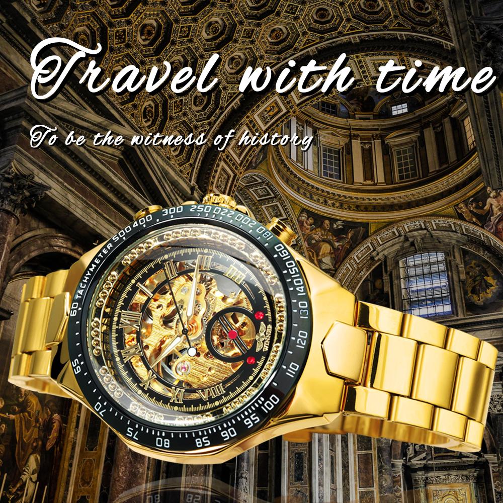 WINNER עיצוב ספורט מכאני לוח שעון זהב שעוני גברים מותג מוביל יוקרה Montre Homme שעון גברים אוטומטי שלד שעון