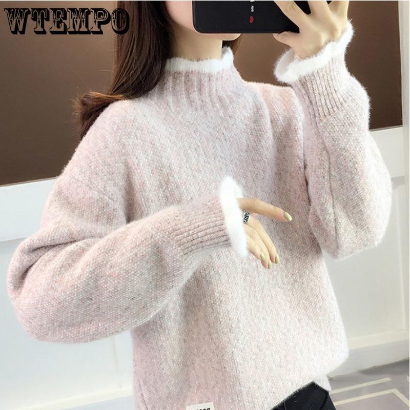 WTEMPO Women's High Neck Knitted Jumper Long Sleeve Turtleneck Sweater Loose Fit Warm Winter Autumn Knitwear Soft Knitted Coat