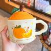 Cute Ceramic Orange Mug with Lid and Spoon