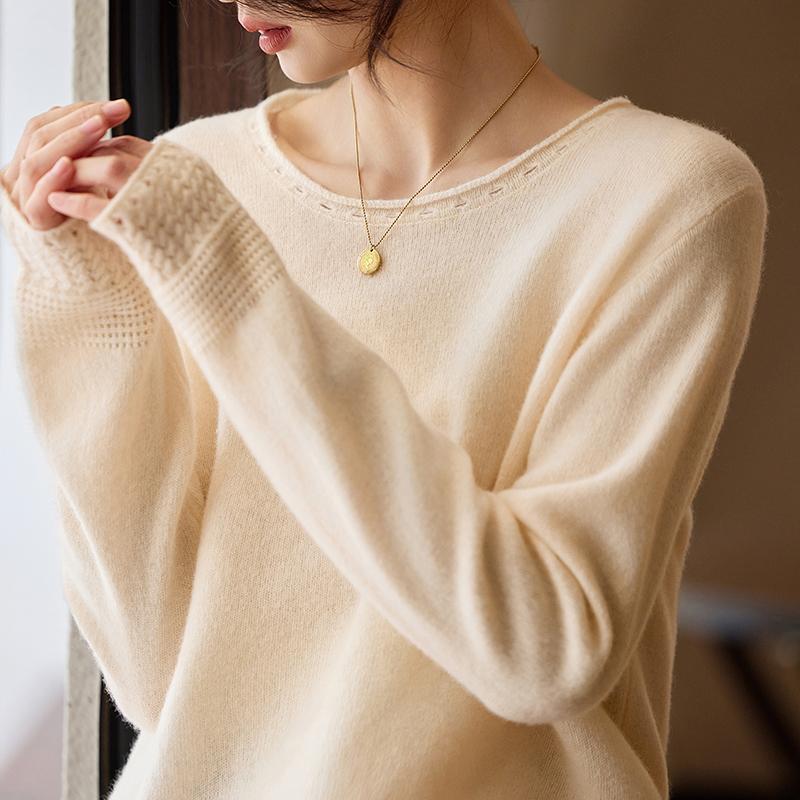Women's Cashmere Sweater Qinghe Cashmere 30% Cashmere 70% Wool Autumn and Winter Pullover Warm and Fashionable